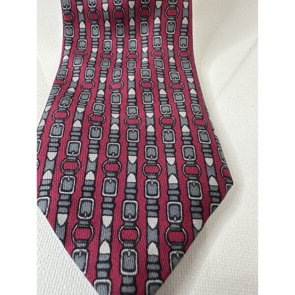 Vintage Hermes Red Buckle Print Men’s Neck Tie - Picture 2 of 6